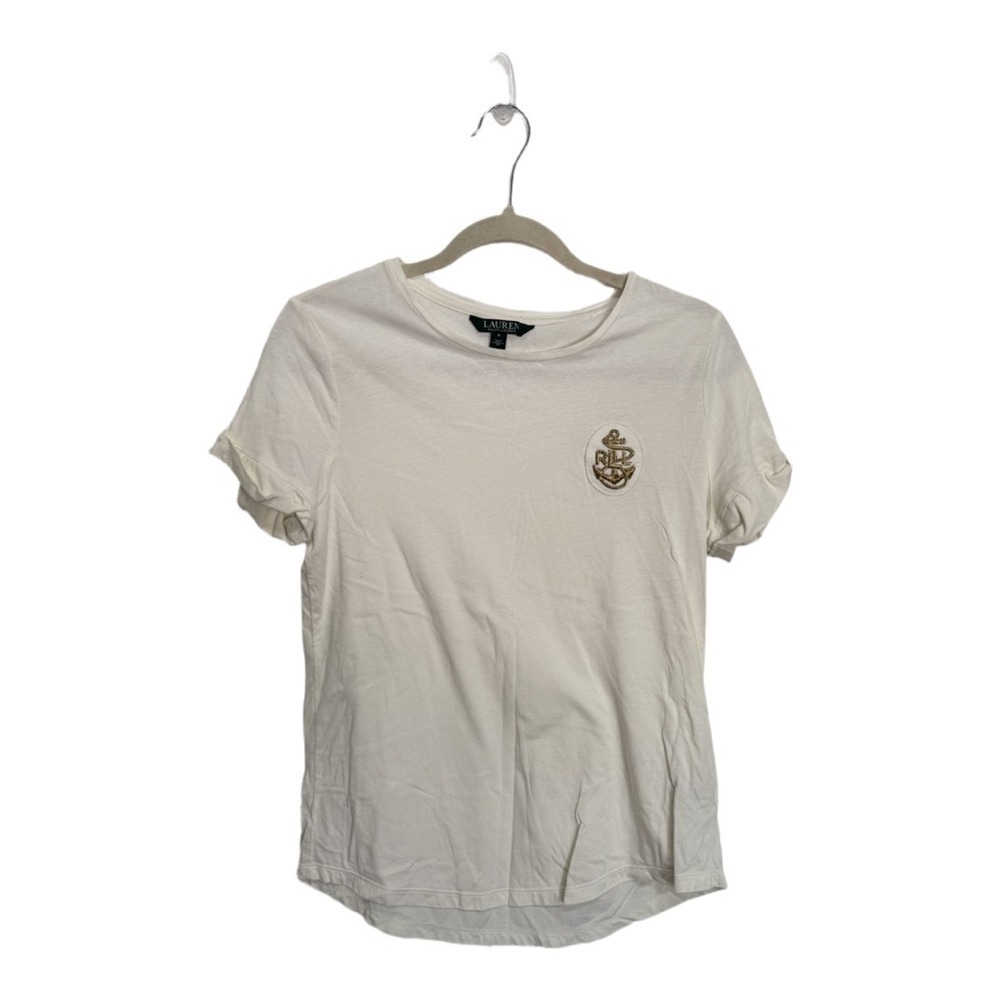 Lauren Ralph Lauren LRL Gold Embroidered Monogram White Shirt Size Medium